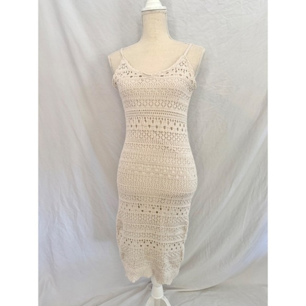 Freshman 1996 Ivory Crochet Knit Bodycon Dress Adjustable Straps Small